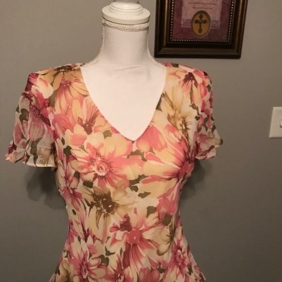 Karin Stevens silky sheer floral print 2 piece dress set size 8 - Picture 4 of 10